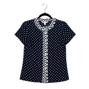 Tommy Hilfiger Polka Dot Blouse XXS Navy White Button Front Short Sleeve Top